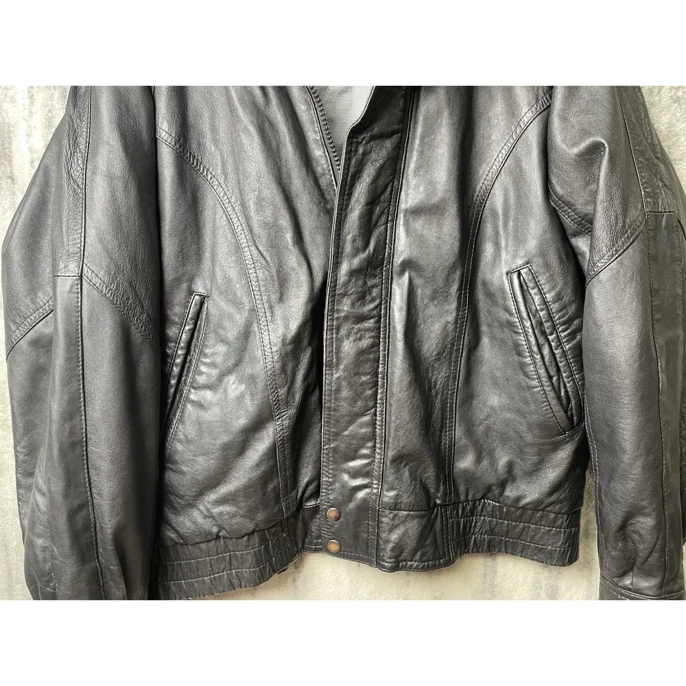 Pacific Club by Nak Vintage Mens Leather Bomber Jacket Medium Black